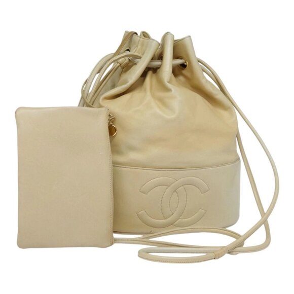 CHANEL Shoulder Bag Lamb Skin Beige Gold CC - Picture 1 of 16